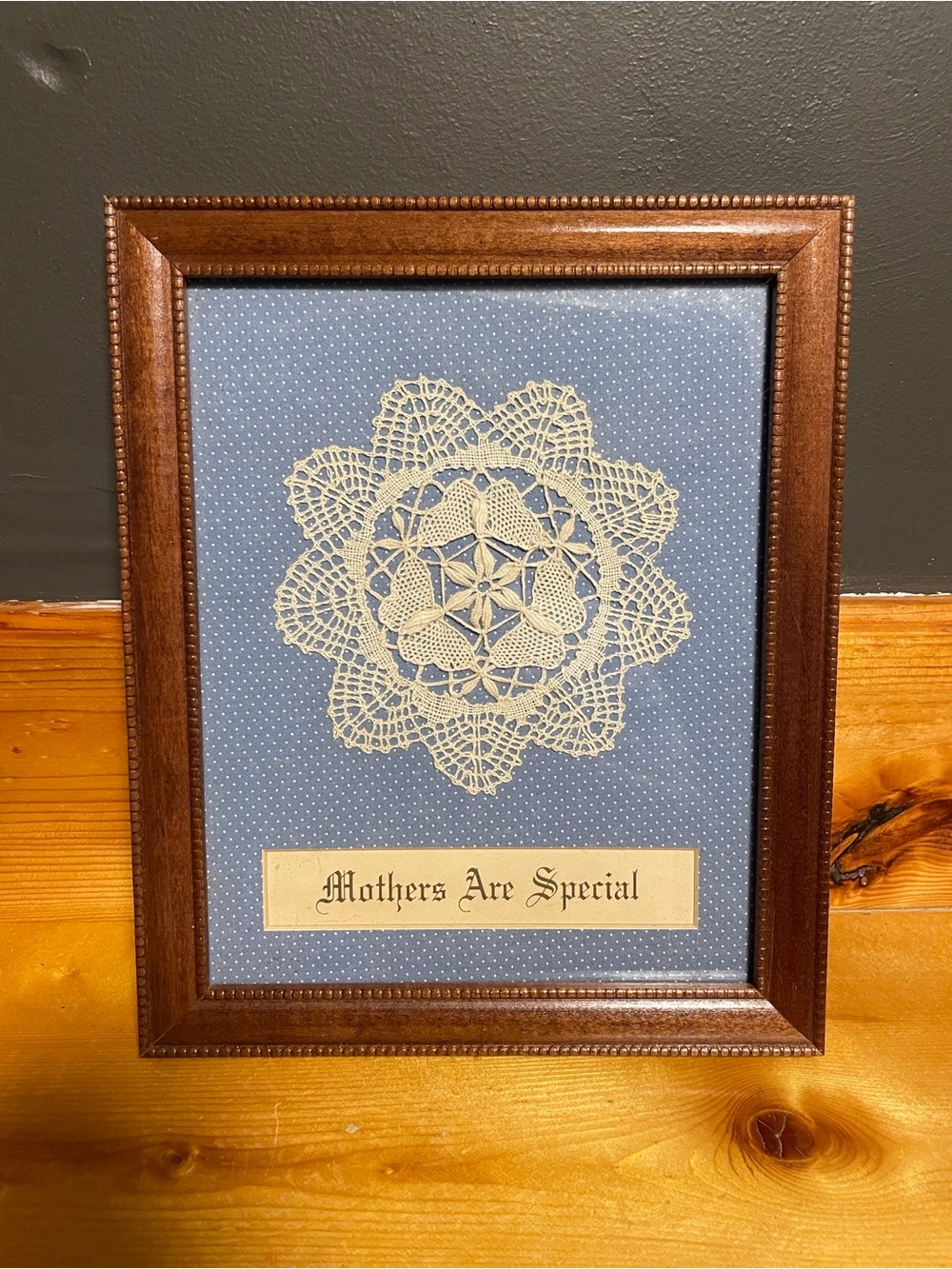 Framed Vintage Cottagecore Farmhouse Mothers Are Special' Crocheted Doily